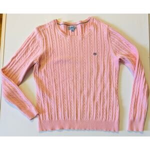 IZOD Women’s Size Large Cable Knit Preppy Crew Neck Sweater Pink 100% Cotton